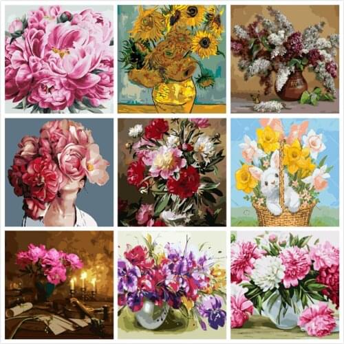 Wonderful Flowers Painting By Numbers For Adults Kits Hand Painted Drawing Canvas DIY Oil Coloring Paint Pictures By Numbers