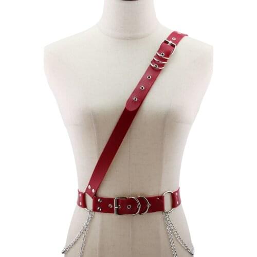 Personality temperament new fashion woman man PU leather belt tassel chain punk hip-hop fashion adjustable belt harness