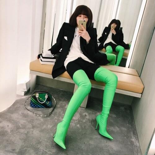 New Elastic Thigh High Boots Women Sexy High Heels Pointed Toe Boots Women Fashion Over The Knee Boots Ladies Party Shoes Women