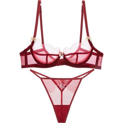 Sexy mesh underwear see-through bra g-string pantsuit with a sheer, rimmed bra