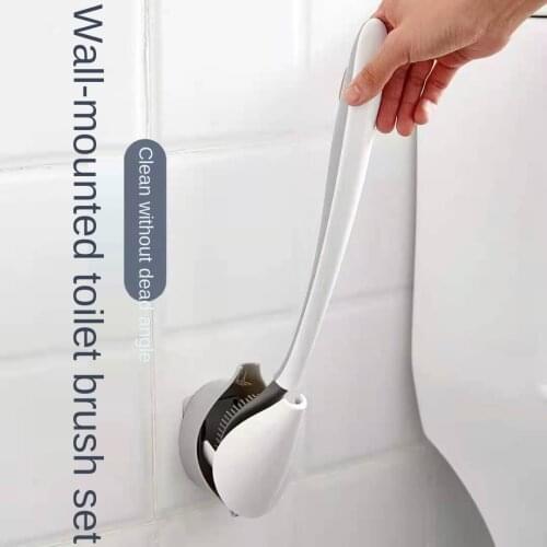 Silicone Toilet Brush Wall-Mounted Automatic Opening and Closing Bathroom Cleaning Brush Set No Dead Corner Wash Household Tools