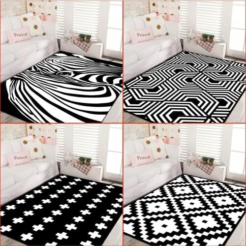 Modern style geometric black and white Nordic bedroom carpet living room sofa tea table rectangular home grey rug tapetes CUSTOM