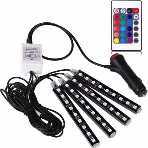 4PCS Car RGB LED Strip Light LED Strip Lights Colors Car Styling Decorative Atmosphere Lamps Car Interior Light With Remote 12V
