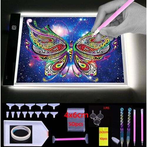 A4 LED Light Pad for Diamond Painting, USB Powered 5D Diamond Embroidery Accessories Light Board Tools tray Kit