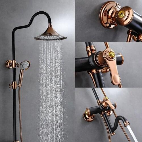 Bathroom Shower Faucet Set Hot & Cold Soild Brass Ceramics Bathtub Faucet Mixer Tap Wall Mount With Handheld & 8 Inch Top Spray