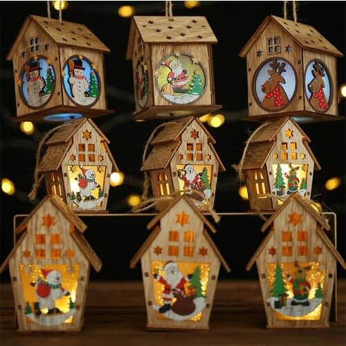 YOMDID Festival Led Light Wood House Noel Christmas Tree Decorations For Home Hanging Ornaments XMAS Gift Wedding Decor Navidad