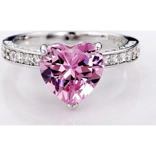 ZAKOL Cute/Romantic Heart Shape Cubic Zirconia Ring Bands Luxury Pink Stone Bridal Wedding Jewelry Rings for Women ZPR49