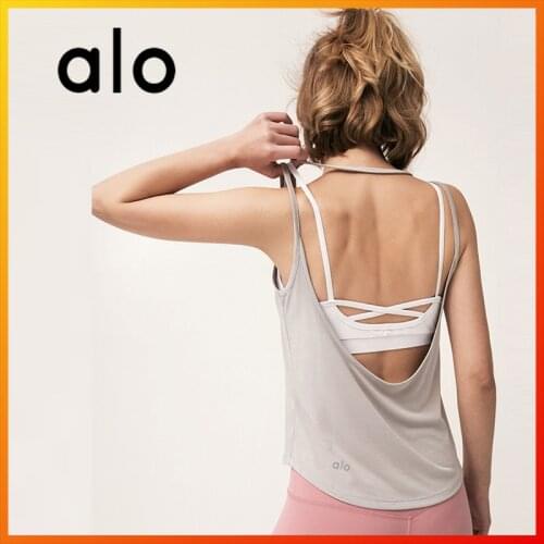 ALO YOGA new summer womens dress big U shape backless sexy leisure Yoga fitness running breathable sleeveless T-shirt