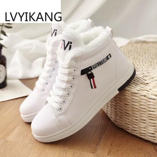 2020 Winter Boots Women Ankle Boots Warm PU Plush Winter Woman Shoes Sneakers Flats Lace Up Short Snow Boots Botas De Mujer
