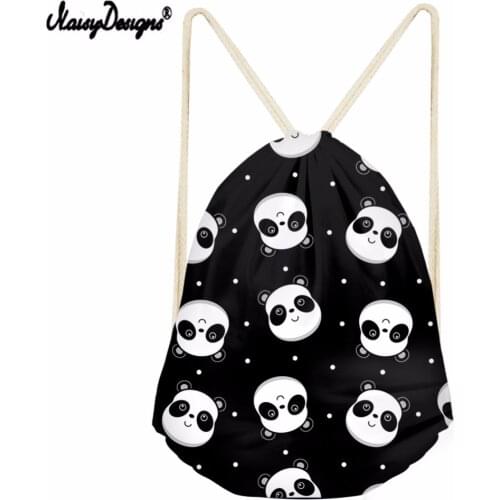 Noisydesigns 3D Lovely Panda Pattern Printing Men Drawstring Bag Women Mochila Infantil Kids Girls Cute Animal School Backpacks