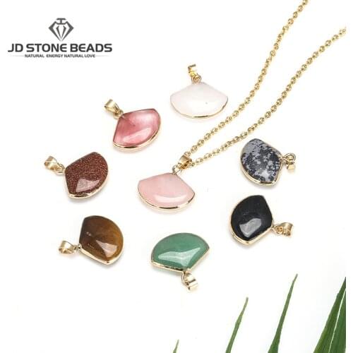 1Pcs Natural Stone Charms Pendant Geometry Fan Smal Pendant For DIY Necklace Jewelry Making Gemstone Fitting Accessories