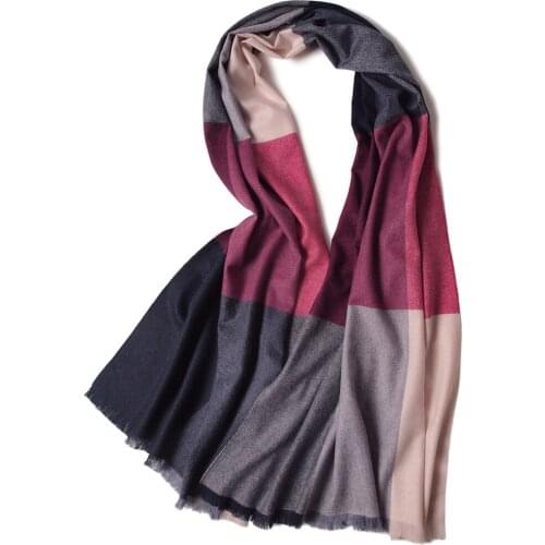 100%goat cashmere womens fashion colorful striped plaid scarfs shawl pashmina mid-thick small tassel 70x200cm