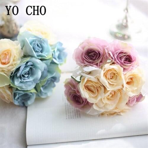 12Pcs/Bundle Artificial Rose Orchid Decorative Party Silk Fake Flowers Rose Bouquet For Home Hotel DIY Wedding Decoration Flower