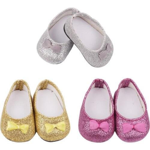 18 Inch American Doll Girls Shoes Shiny Bow Dress shoes PU Newborn Baby Toys Accessories Fit 40-43 Cm Boy Dolls Gift s74