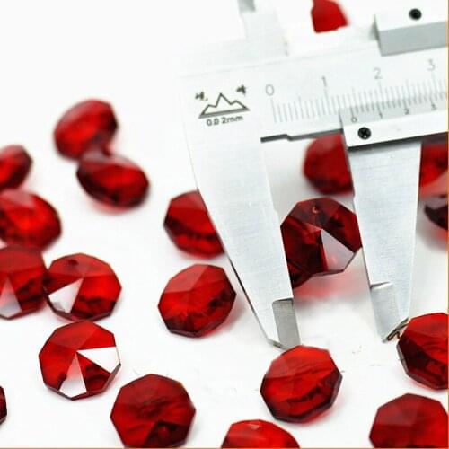 2000pcs 14mm dark Red Crystal octagon beads in 1 hole, Crystal Chandelier Parts, Crystal Curtain Beads Diy Jewelry Accessories