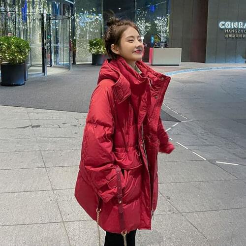 2021 Women Winter Fashion Loose Warm Down Jackets Female Solid Color Hooded Overcoats Ladies Long White Duck Down Coats Q473