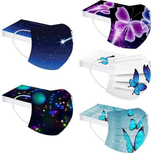 50pc Children Face Mask Disposable 3ply Ear Loop Mask Butterfly Print Facemask Mascarillas Masque Halloween Cosplay Party Masque