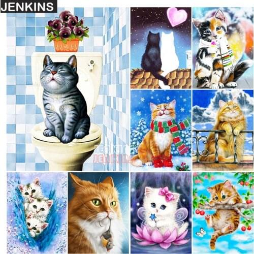 5D DIY Diamond Painting Cat Cartoon Cross Stitch Kits Full Drill Embroidery Animals Mosaic Art Picture of Rhinestones Home Decor