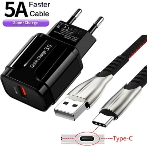 Fast USB Charger For Samsung A51 A71 A41 A31 M31S A21S S9 S30 S10 S20 S21 Plus Fast Charging 5A Phone Charger USB Type C Cable