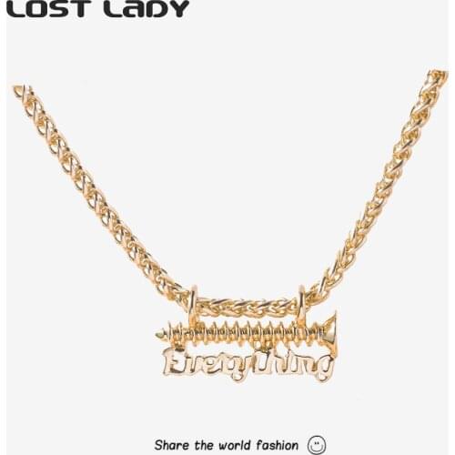 Lost Lady Fashion Nail Letters Pendant Necklace for Women Man Gold Color Chain Chocker Necklace Trendy Torques Party Jewelry