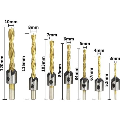 Woodworking Reaming Bits 7pcs Titanium Plated Countersunk Drill Chamfering Pilot Drill High-speed Steel Counterbore Bit