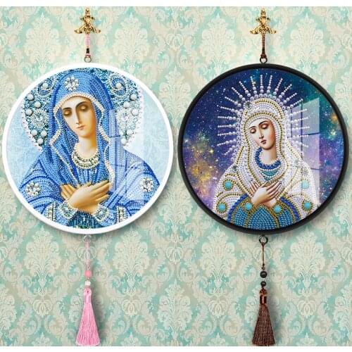 Virgin Mary Round Framed Tassel Diamond Painting Mural Partial Diamond Mosaic Embroidery Home Decor