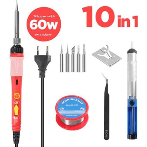 10 Pcs Thermostat Electric Soldering Iron with Switch 60w Electric Soldering Iron Adjustable Electric Soldering Iron Repair Kit