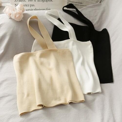 HELIAR Women Halter Tops Crop Tops Knitted Straps One shoulder Tops For Women Summer 2021 Knitted Tube Tops Women