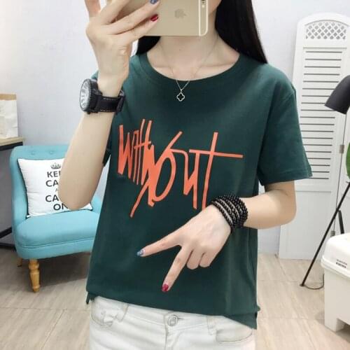 GGRIGHT Summer Solid Letter T-shirt Women Printed Cotton Funny Tops Tee Shirt Women Short Sleeves Casual Knitted Tees Femme 2020