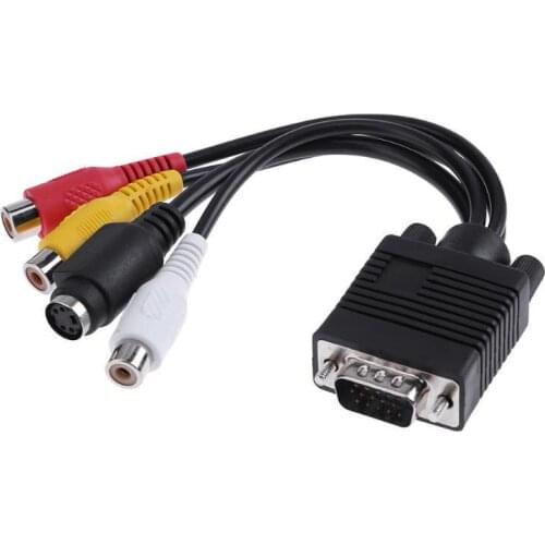 15 Pin VGA SVGA Male to S-Video 3 RCA Jack Female Composite AV Out TV-Out Converter Adapter Cable for Laptop PC Video Cards