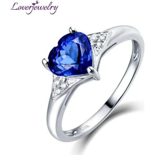 LOVERJEWELRY Heart Natural Tanzanite Womens Ring SI Diamond Real 18K White Gold Ring Jewelry Gift For Mom Thanksgiving Day