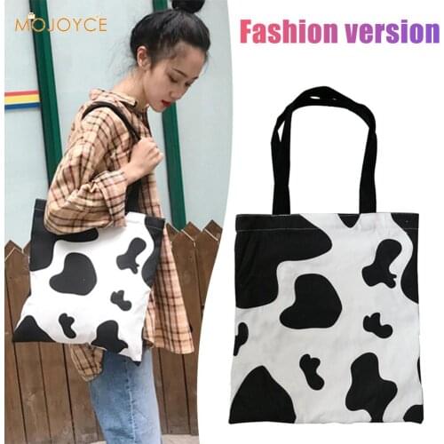 Creative Design Women Canvas Handbags Classic Texture Chic Totes Cow Milk Reusable Portable Shopping Shoulder Bags