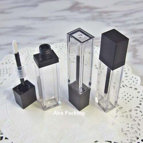 7ML 50pcs/lot Square Empty Cosmetic Lip Gloss Tube DIY Plastic Elegant Lipstick Refillable Bottle Clear Cosmetic Container