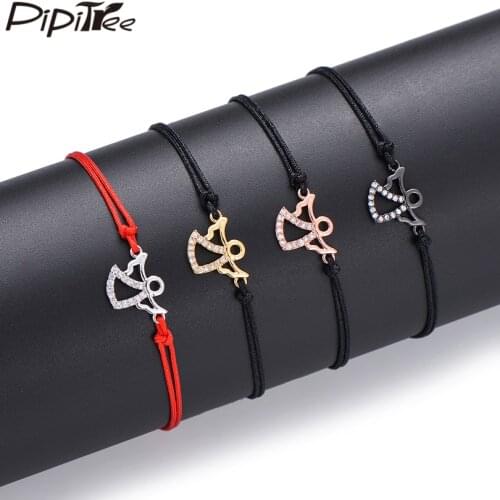 Pipitree Lovely CZ Zircon Angel Charm Bracelet Handmade Lukcy Red String Braiding Bracelets for Women Kids Jewelry Birthday Gift