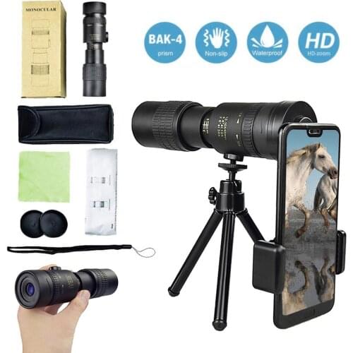 10-300X40MM Monocular Telescope Compact Retractable Zoom Waterproof Bak4 Professional HD ED Glass With Tripod Phone Clip