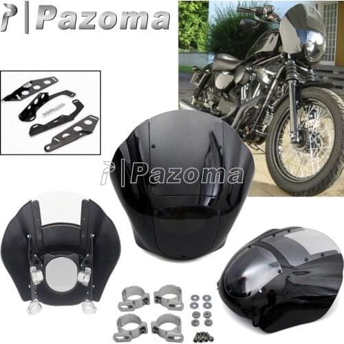 Motorcycle Cafe Racer Headlight Fairing Quarter Fairing Mask w/ 45mm 49mm Mount Clamp For Harley Classic Custom Sportster Dyna