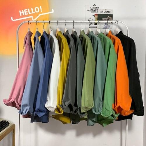 2021 Autumn Long Sleeve Mens Shirt Korean Style Loose Male Shirts Uniform Solid Color Casual Mens Clothing