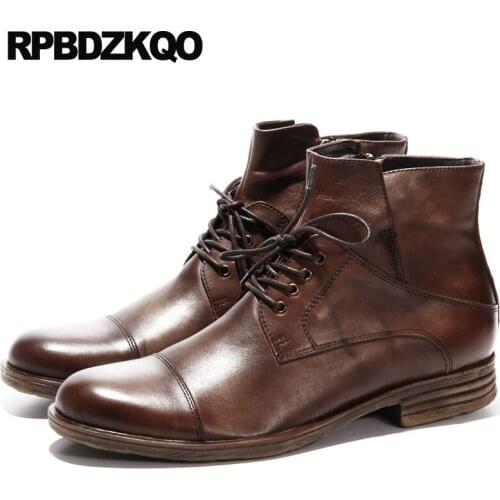 Oxford booties 2018 business mens zipper dress boots wedding autumn shoes formal chunky brown full grain lace up genuine leather