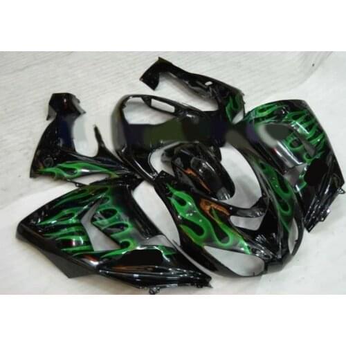 Motorcycle Fairing kit for KAWASAKI Ninja ZX10R 2006 2007 ZX10R 06 07 green flames gloss black ABS Fairings set+7 gifts SK43