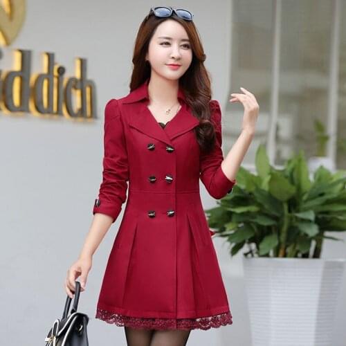 New autumn winter Korean version of the wild fashion windbreaker long solid color double-breasted womens windbreaker A237