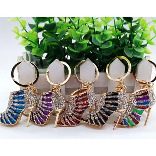 New Fashion High Heel Shoes Pendant Keychain Rhinestone Keyring Crystal Trendy Purse Bag Cars Shoe Ring Holder Chains Key Rings