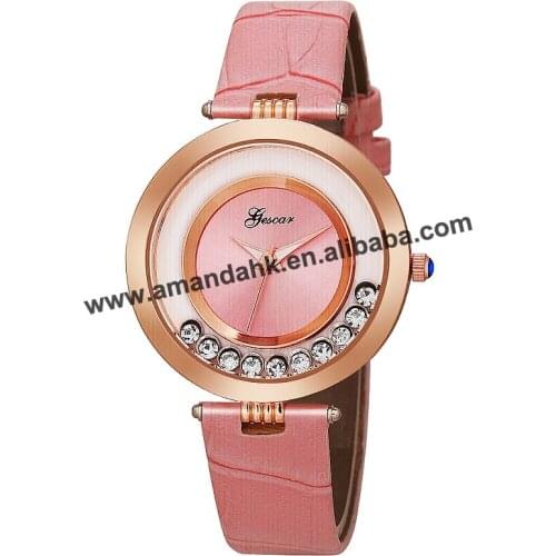 New rhinestone fashion lady gold case leather watch hot sale vintage watch women dress quicksand wrist watches Gescar 8579