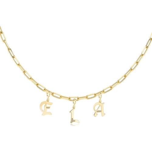 Valori Jewels Shining Letters, Zirconia Gemstone, Gold Plated, Sterling Silver Charm Necklace