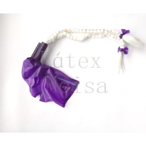 Pigtal decoration purple Zentai latex hoods with open mouth and eyes for women