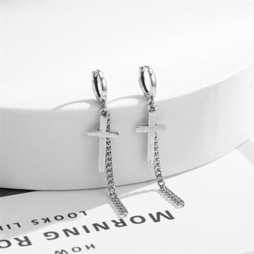 Korean Fashion Classic Style Cross Long Tassel Drop Earrings For Women Ladies 925 Sterling Silver Vintage Punk Dangle Earrings