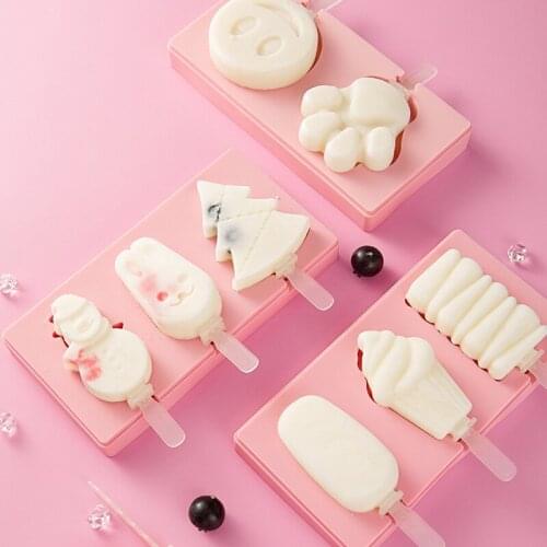 Silicone Ice Cream Mold with Lid Animals Shape Jelly DIY Mold Dessert Ice Cream Mold with Reusable Popsicle Stick