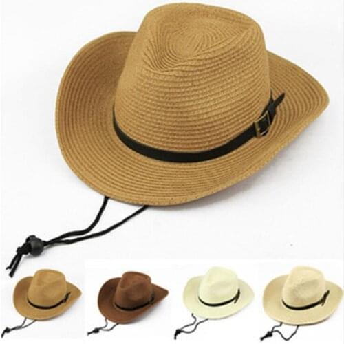 Straw Cowboy Hat for Men Summer Western Hats Adults Cool Panama Women Sun Hat with Belt Beach Cap with string Cowgirl Hat