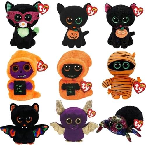 Ty Big Glitter Eyes Color Halloween Series Ghost Mummy Plush Stuffed Animal Collectible Spider Bat Doll Toy Halloween Gift 15cm