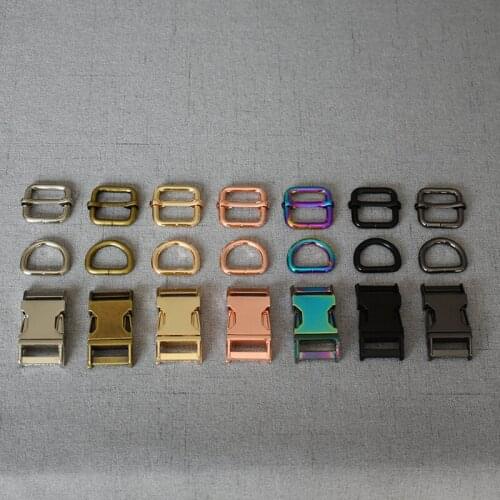 20 sets Metal hardware D ring adjuster belt strap slider release buckle 20mm for pet dog collar harness DIY accessory