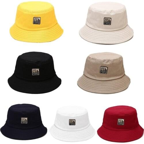 Vintage Letters Label Patch Bucket Hat Wide Brim Sunscreen Panama Fisherman Cap